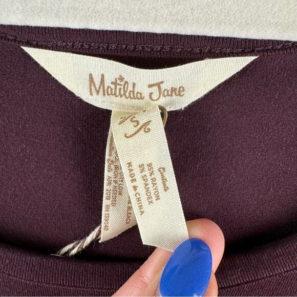Matilda Jane Women Dress Size Small Eggplant Stretch Knit Pockets Teacher Office - Picture 7 of 12